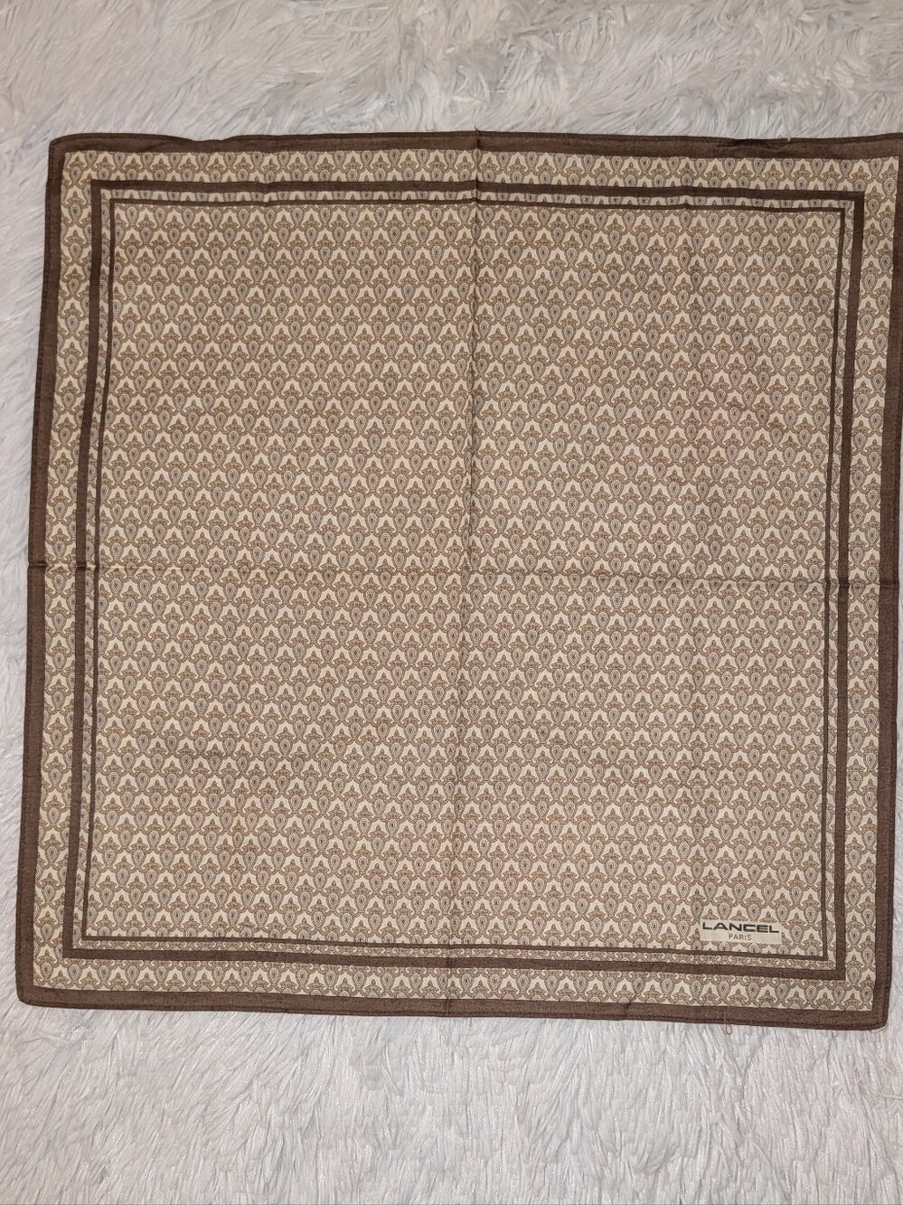 Lancel Paris Handkerchief Scarf Cotton Tan Multi NWOT